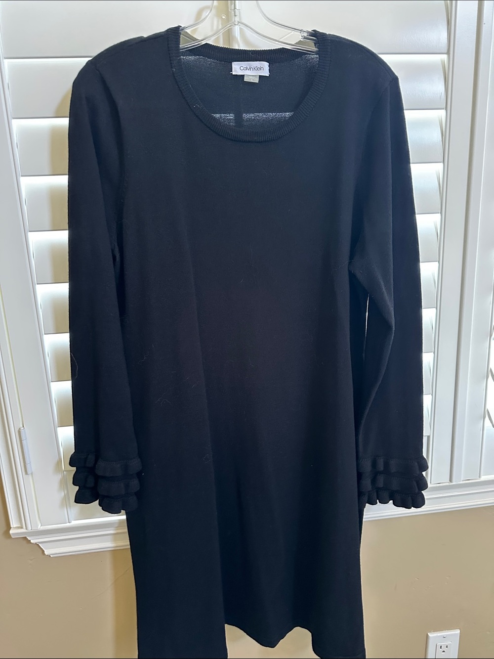 Calvin Klein Black Long Sleeve Knit Dress with Ruffle Cuffs